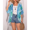 image:imageWomens Floral Print Puff Sleeve Kimono Cardigan Loose Cover Up Casual Blouse Tops 2026Teal Abstract Print