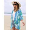 image:imageWomens Floral Print Puff Sleeve Kimono Cardigan Loose Cover Up Casual Blouse Tops 2026Teal Abstract Print