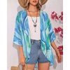 image:imageWomens Floral Print Puff Sleeve Kimono Cardigan Loose Cover Up Casual Blouse Tops 2026Teal Abstract Print