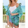 image:imageWomens Floral Print Puff Sleeve Kimono Cardigan Loose Cover Up Casual Blouse Tops 2026Teal Blue Print
