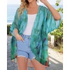 image:imageWomens Floral Print Puff Sleeve Kimono Cardigan Loose Cover Up Casual Blouse Tops 2026Teal Blue Print