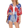image:imageWomens Floral Print Puff Sleeve Kimono Cardigan Loose Cover Up Casual Blouse Tops 2026Tie Dyed Flag