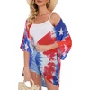 image:imageWomens Floral Print Puff Sleeve Kimono Cardigan Loose Cover Up Casual Blouse Tops 2026Tie Dyed Flag