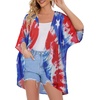 image:imageWomens Floral Print Puff Sleeve Kimono Cardigan Loose Cover Up Casual Blouse Tops 2026Tie Dyed Flag