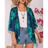 image:imageWomens Floral Print Puff Sleeve Kimono Cardigan Loose Cover Up Casual Blouse Tops 2026Turquoise Flower