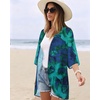 image:imageWomens Floral Print Puff Sleeve Kimono Cardigan Loose Cover Up Casual Blouse Tops 2026Turquoise Flower