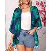 image:imageWomens Floral Print Puff Sleeve Kimono Cardigan Loose Cover Up Casual Blouse Tops 2026Turquoise Flower