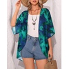image:imageWomens Floral Print Puff Sleeve Kimono Cardigan Loose Cover Up Casual Blouse Tops 2026Turquoise Flower