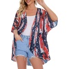 image:imageWomens Floral Print Puff Sleeve Kimono Cardigan Loose Cover Up Casual Blouse Tops 2026Us Flag Navy Striped