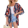image:imageWomens Floral Print Puff Sleeve Kimono Cardigan Loose Cover Up Casual Blouse Tops 2026Us Flag Navy Striped