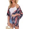 image:imageWomens Floral Print Puff Sleeve Kimono Cardigan Loose Cover Up Casual Blouse Tops 2026Us Flag Navy Striped