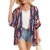 image:imageWomens Floral Print Puff Sleeve Kimono Cardigan Loose Cover Up Casual Blouse Tops 2026Us Flag Navy Striped