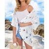 image:imageWomens Floral Print Puff Sleeve Kimono Cardigan Loose Cover Up Casual Blouse Tops 2026White Blue Flower