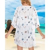 image:imageWomens Floral Print Puff Sleeve Kimono Cardigan Loose Cover Up Casual Blouse Tops 2026White Blue Flower
