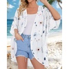 image:imageWomens Floral Print Puff Sleeve Kimono Cardigan Loose Cover Up Casual Blouse Tops 2026White Blue Flower