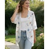 image:imageWomens Floral Print Puff Sleeve Kimono Cardigan Loose Cover Up Casual Blouse Tops 2026White Blue Flower