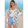 image:imageWomens Floral Print Puff Sleeve Kimono Cardigan Loose Cover Up Casual Blouse Tops 2026White Colorful Leaves