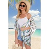 image:imageWomens Floral Print Puff Sleeve Kimono Cardigan Loose Cover Up Casual Blouse Tops 2026White Colorful Leaves