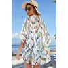 image:imageWomens Floral Print Puff Sleeve Kimono Cardigan Loose Cover Up Casual Blouse Tops 2026White Colorful Leaves