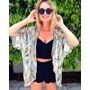 image:imageWomens Floral Print Puff Sleeve Kimono Cardigan Loose Cover Up Casual Blouse Tops 2026White Colorful Leaves