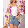 image:imageWomens Floral Print Puff Sleeve Kimono Cardigan Loose Cover Up Casual Blouse Tops 2026Yellow Pink Abstract Print