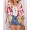 image:imageWomens Floral Print Puff Sleeve Kimono Cardigan Loose Cover Up Casual Blouse Tops 2026Yellow Pink Abstract Print