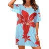 image:imageCHICGAL Swimsuit Coverup for Women Mesh Summer Beach Dresses Sheer Bathing Suit Cover Up Short Sleeve Beachwear 2026Blue Red Flower
