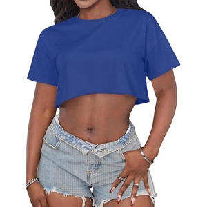image:imageCrop Tops for Women Casual Short Sleeve T Shirts Summer Basic Top Crew Neck Oversized Cropped Tees 2026B Blue