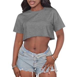 image:imageCrop Tops for Women Casual Short Sleeve T Shirts Summer Basic Top Crew Neck Oversized Cropped Tees 2026Solid Grey