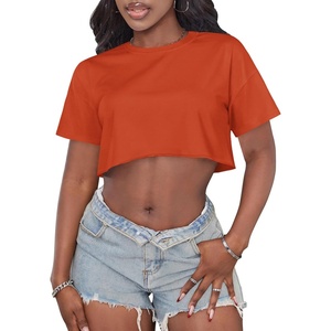image:imageCrop Tops for Women Casual Short Sleeve T Shirts Summer Basic Top Crew Neck Oversized Cropped Tees 2026Solid Orange