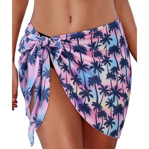 image:imageSwimsuit Coverups for Women Sarong Beach Bikini Wrap Sheer Short Skirt Chiffon Scarf for Swimwear 2026Colorful Coconut Tree