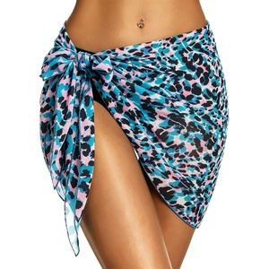 image:imageSwimsuit Coverups for Women Sarong Beach Bikini Wrap Sheer Short Skirt Chiffon Scarf for Swimwear 2026Pink Green Leopard