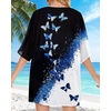 image:imageWomens Floral Print Puff Sleeve Kimono Cardigan Loose Cover Up Casual Blouse Tops 2026Black Blue Butterfly