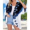 image:imageWomens Floral Print Puff Sleeve Kimono Cardigan Loose Cover Up Casual Blouse Tops 2026Black Blue Butterfly