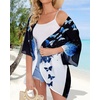 image:imageWomens Floral Print Puff Sleeve Kimono Cardigan Loose Cover Up Casual Blouse Tops 2026Black Blue Butterfly