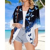 image:imageWomens Floral Print Puff Sleeve Kimono Cardigan Loose Cover Up Casual Blouse Tops 2026Black Blue Butterfly
