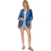 image:imageWomens Floral Print Puff Sleeve Kimono Cardigan Loose Cover Up Casual Blouse Tops 2026Black Blue Leaves