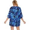 image:imageWomens Floral Print Puff Sleeve Kimono Cardigan Loose Cover Up Casual Blouse Tops 2026Black Blue Leaves
