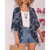 image:imageWomens Floral Print Puff Sleeve Kimono Cardigan Loose Cover Up Casual Blouse Tops 2026Deep Blue Flowers