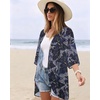 image:imageWomens Floral Print Puff Sleeve Kimono Cardigan Loose Cover Up Casual Blouse Tops 2026Deep Blue Flowers