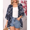 image:imageWomens Floral Print Puff Sleeve Kimono Cardigan Loose Cover Up Casual Blouse Tops 2026Deep Blue Flowers