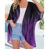 image:imageWomens Floral Print Puff Sleeve Kimono Cardigan Loose Cover Up Casual Blouse Tops 2026Turbo Purple Black