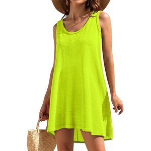 image:imageCHICGAL Swimsuit Coverup for Women Summer Sleeveless Beach Dress Tank Bikini Bathing Suit Cover Up 2026A Bright Green