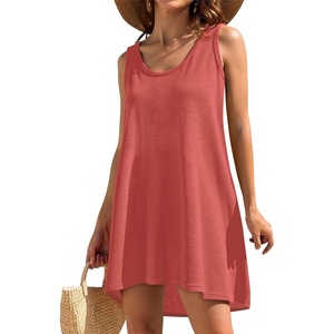 image:imageCHICGAL Swimsuit Coverup for Women Summer Sleeveless Beach Dress Tank Bikini Bathing Suit Cover Up 2026A Coral Pink