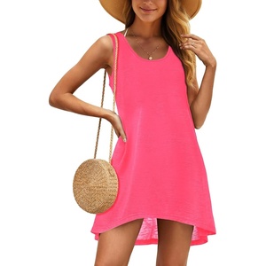 image:imageCHICGAL Swimsuit Coverup for Women Summer Sleeveless Beach Dress Tank Bikini Bathing Suit Cover Up 2026Neon Pink