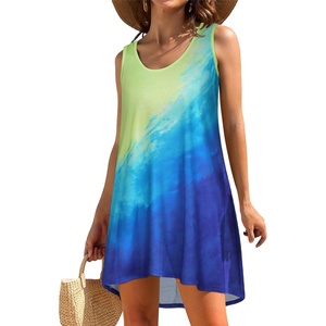 image:imageCHICGAL Swimsuit Coverup for Women Summer Sleeveless Beach Dress Tank Bikini Bathing Suit Cover Up 2026Yellow Blue