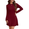 image:imageWEACZZY Womens Long Sleeve Casual Fall Dresses Elegant A Line High Waist Ruffle Flowy Party Wedding Guest Mini Dress 2026Wine Red