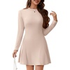 image:imageWEACZZY Womens Long Sleeve Casual Fall Dresses Elegant A Line High Waist Ruffle Flowy Party Wedding Guest Mini Dress 2026Apricot
