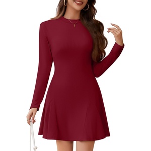 image:imageWEACZZY Womens Long Sleeve Casual Fall Dresses Elegant A Line High Waist Ruffle Flowy Party Wedding Guest Mini Dress 2026Wine Red
