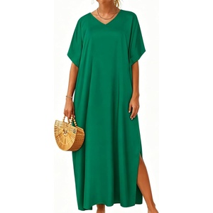 image:imageCHICGAL Kaftan Dresses for Women Oversized Long Batwing Sleeve Caftan V Neck Beach Cover Ups Summer Maxi Dress 2026Green